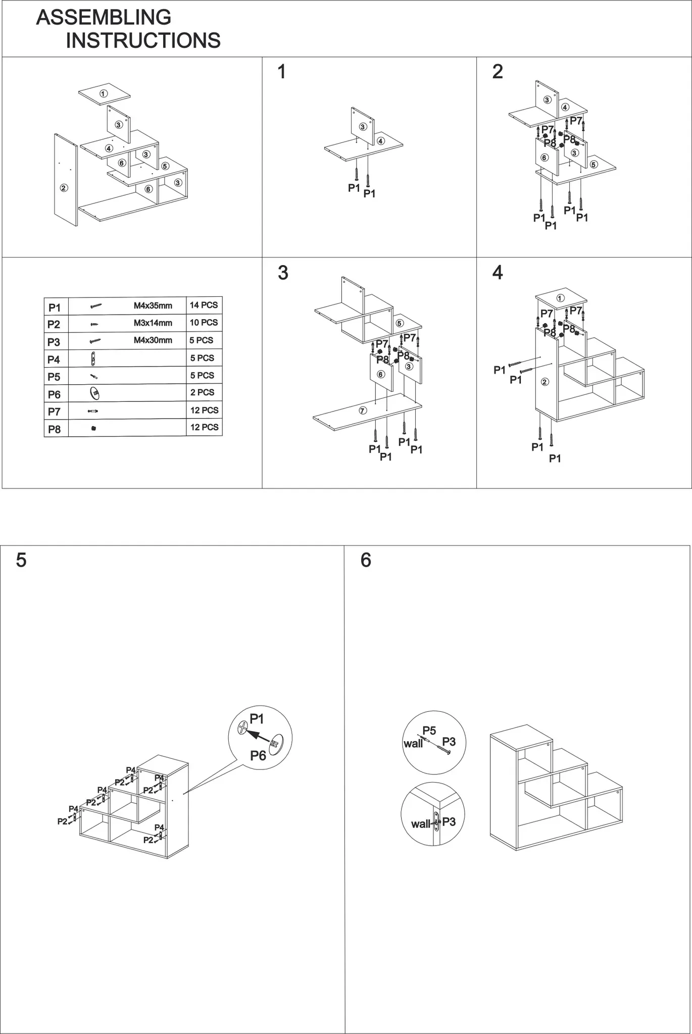 Modernes Wandregal in Stufenform – 61×56×17 cm, Betonoptik