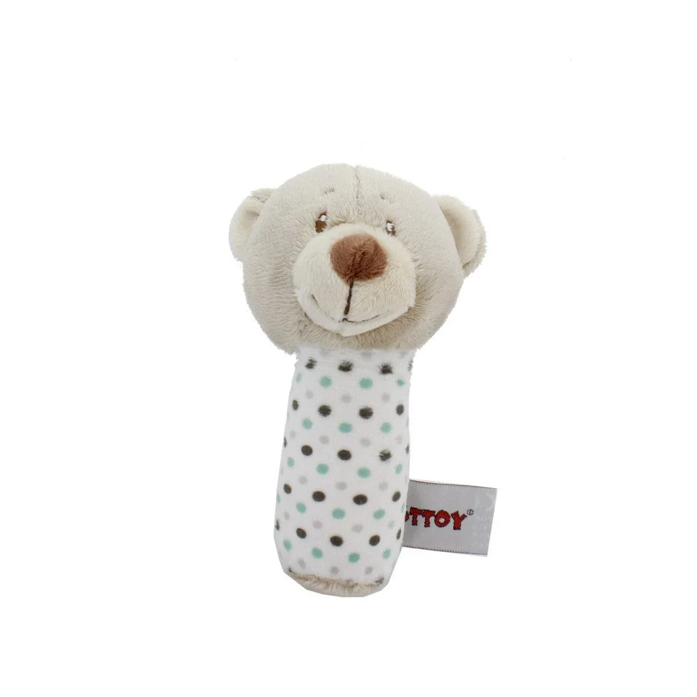 BESTTOY Plüsch-Softrassel – Bär beige/türkis, ca. 14 cm