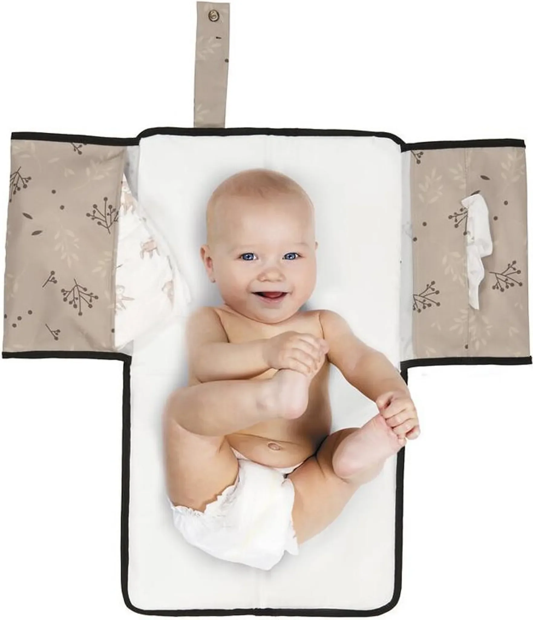 Dooky Wickelunterlage 3-in-1 „Romantische Blätter“ – Beige