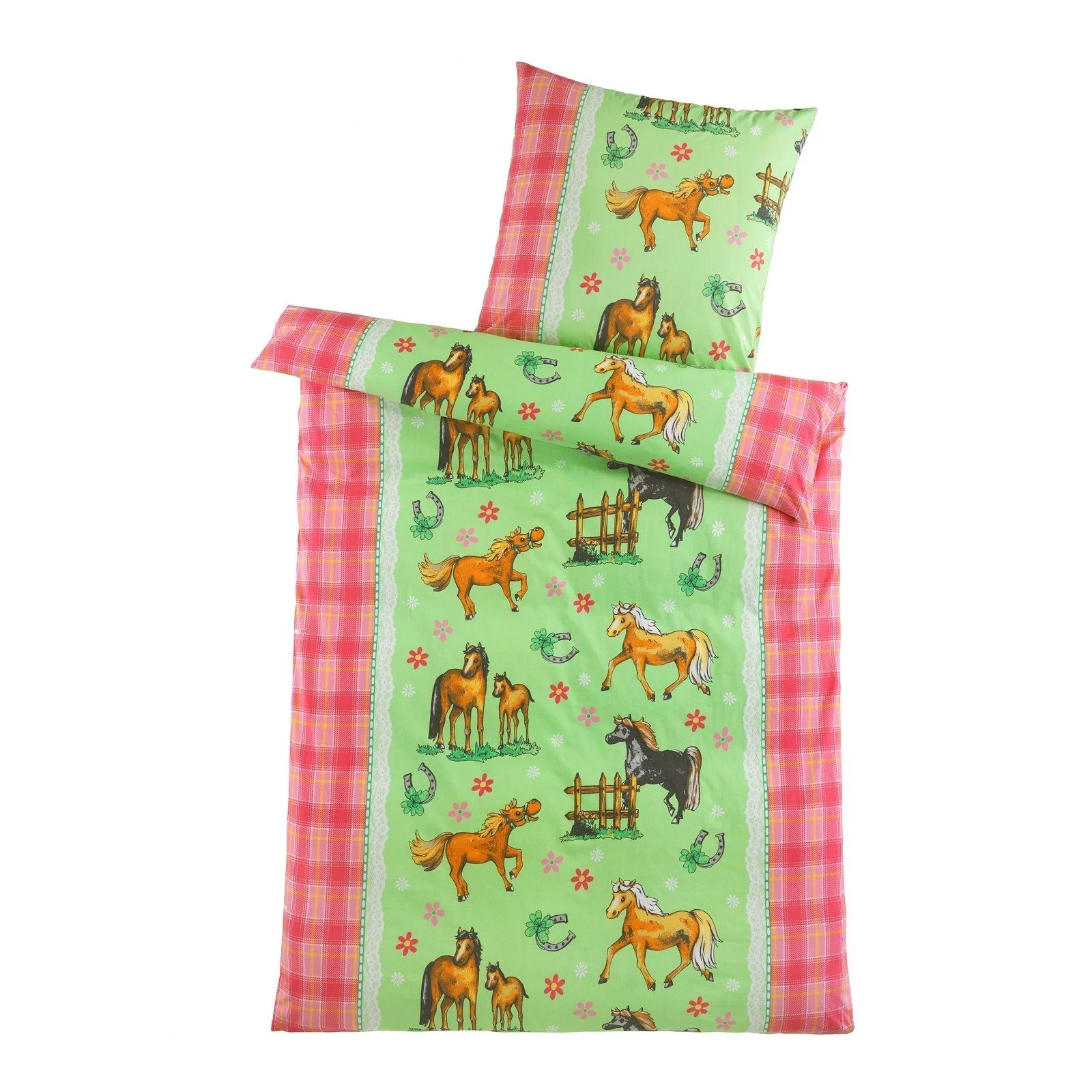 Kinder-Bettwäsche „Pferdehof“ – Mikrofaser 2-teilig (80×80 cm & 135×200 cm)