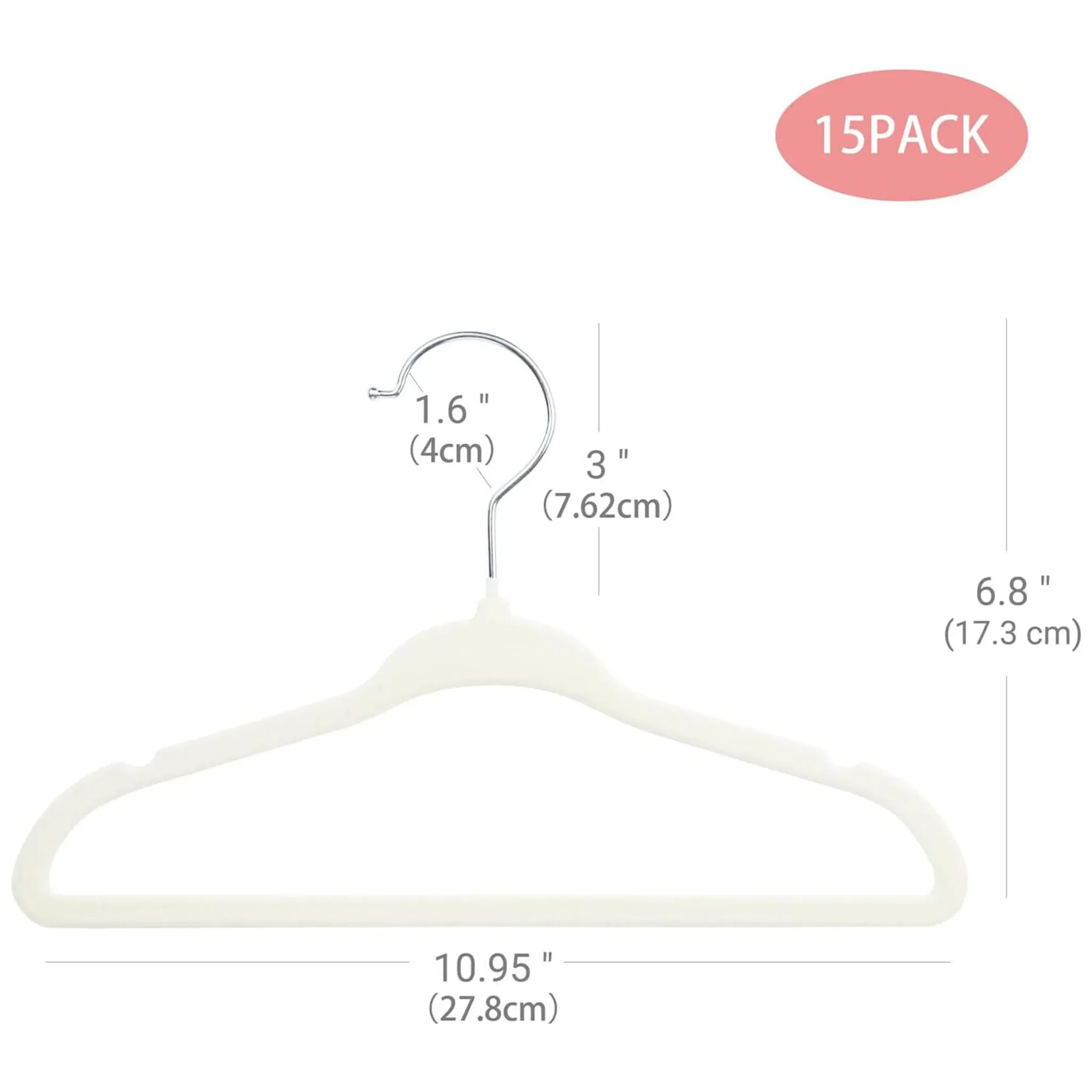 Kinder-Samtkleiderbügel – 10er-Set, rutschfest & platzsparend, Weiß