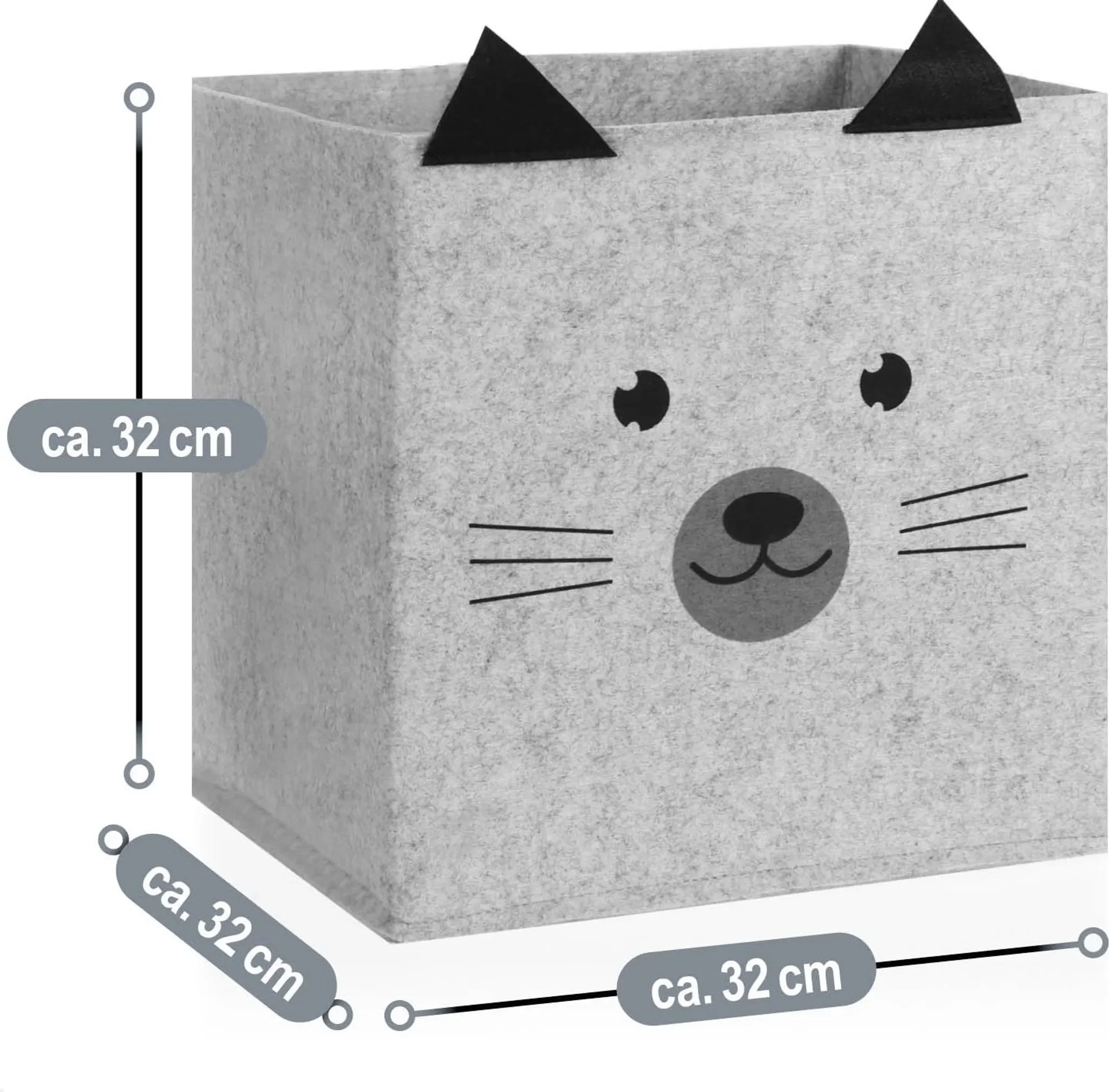 Aufbewahrungskorb für Kinderzimmer – faltbare Box ohne Deckel, Tierdesign, Hellgrau