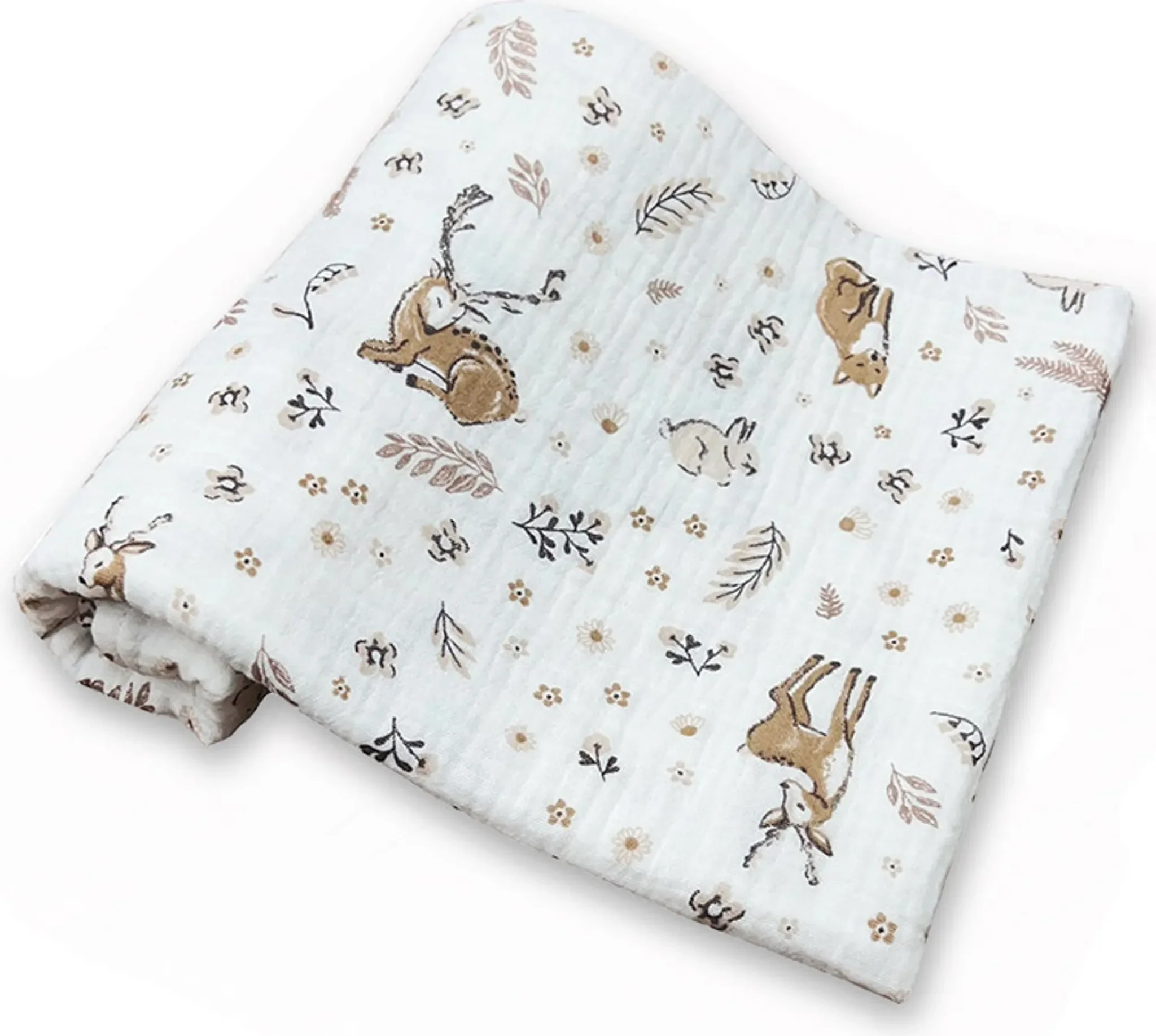 Musselin-Babydecke 65×80 cm – 100 % Baumwolle, Design „Rehe“