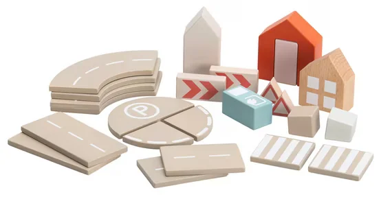 BETZOLD Bausteinset Straße Holzspielzeug Holzbausteine für Kinder
