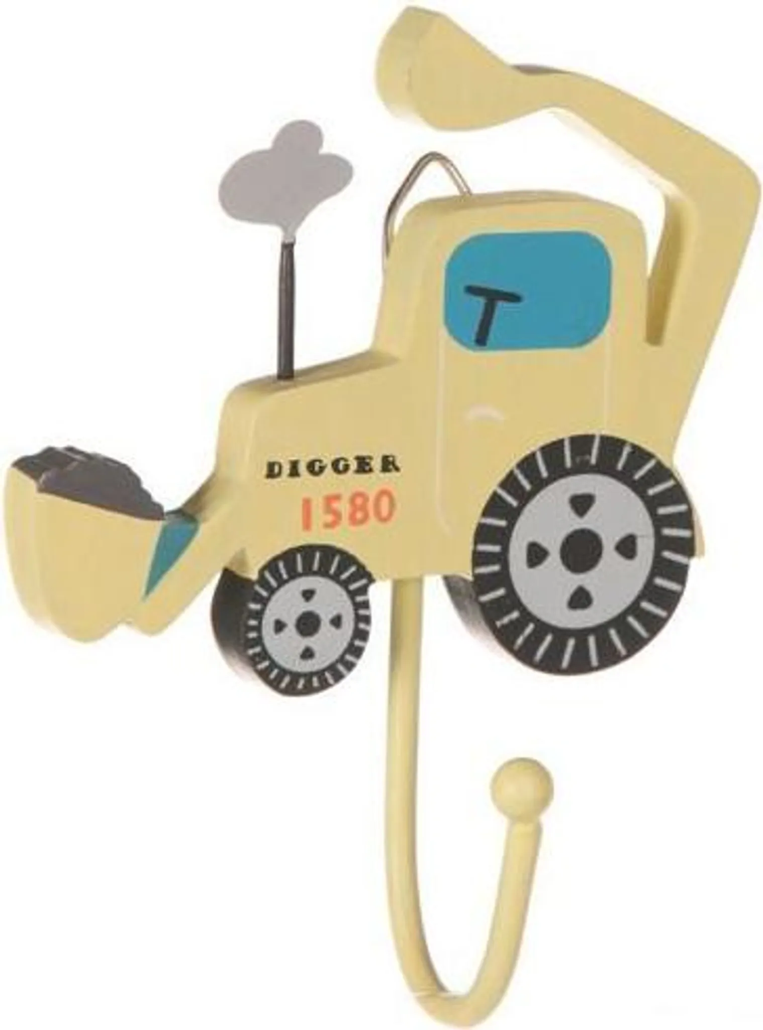 Kinder-Wandkleiderbügel „Bagger“ – Wandhaken aus Holz & Metall, Gelb