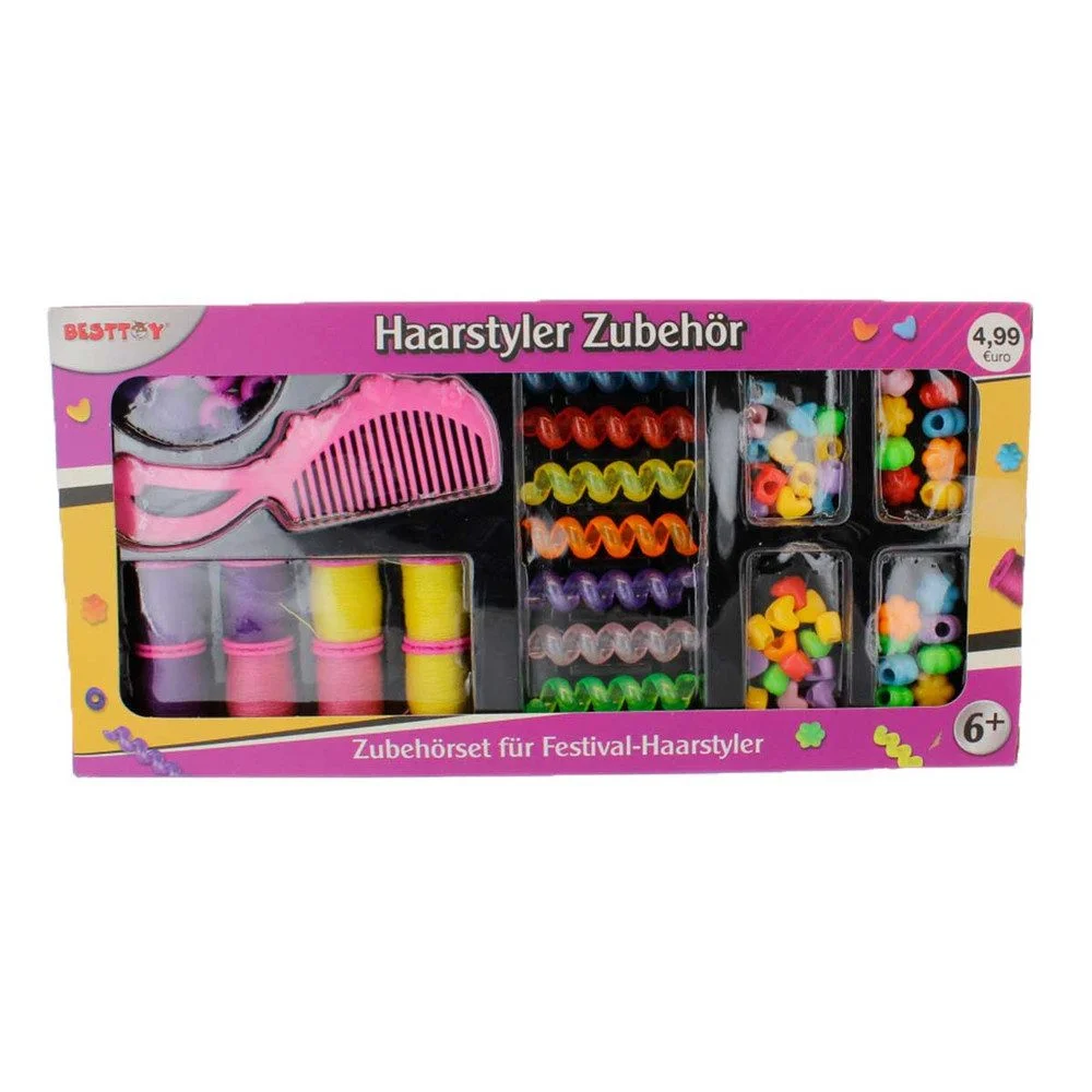 BESTTOY Kreativset – Hairstyler Zubehör | Perlen, Fäden, Spulen & Kamm | Für bunte Flechtfrisuren
