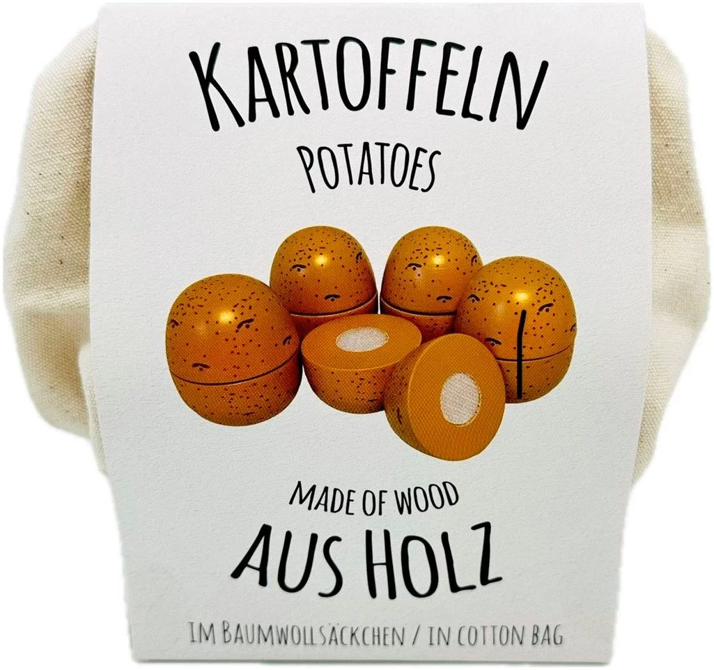 Holzkartoffeln zum Schneiden – Spiellebensmittel im Baumwollsäckchen