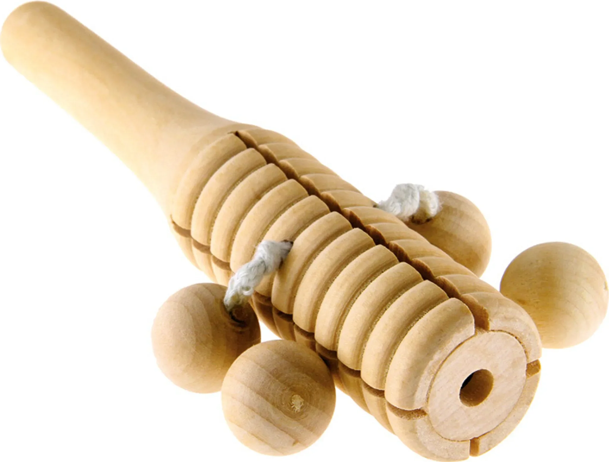 Naturbelassene Holz-Murmelklapper – Rassel mit Klangkugeln, 16 cm