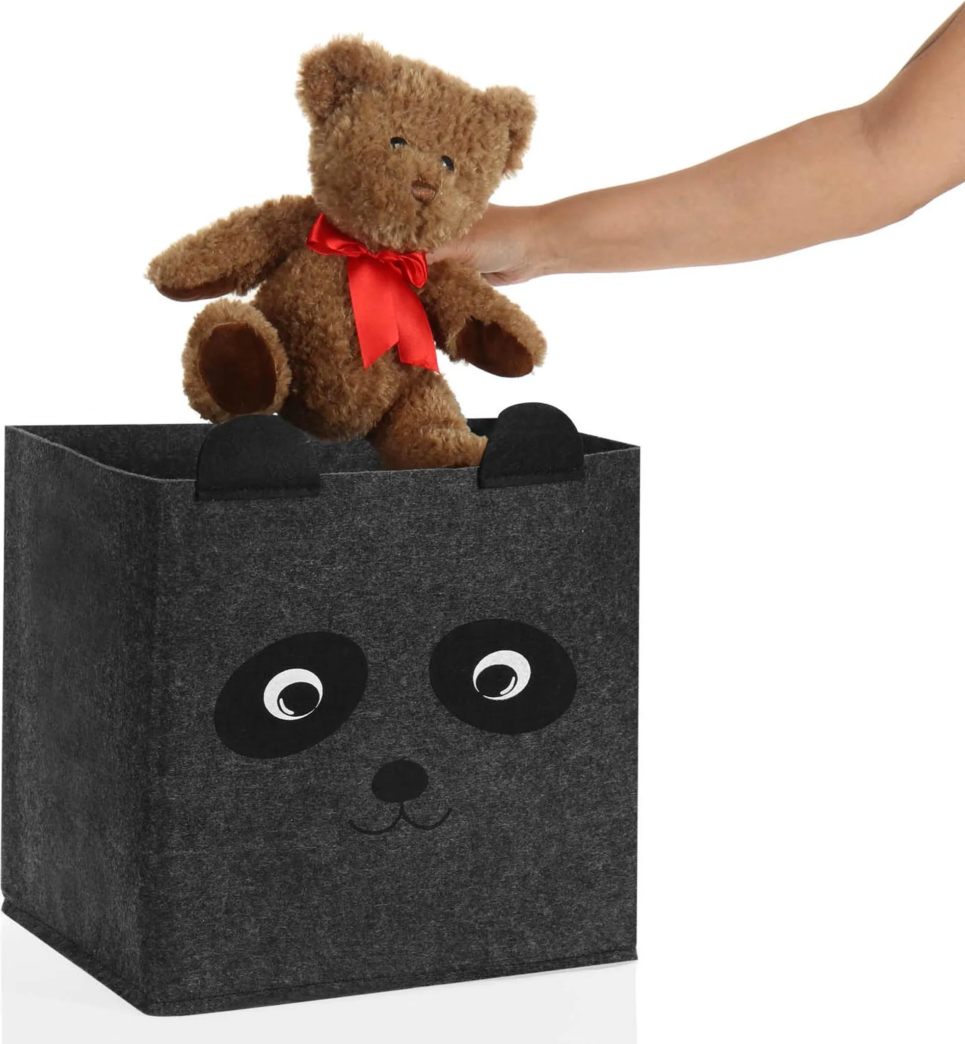 Aufbewahrungskorb für Kinderzimmer – faltbare Box ohne Deckel, Tierdesign, Dunkelgrau