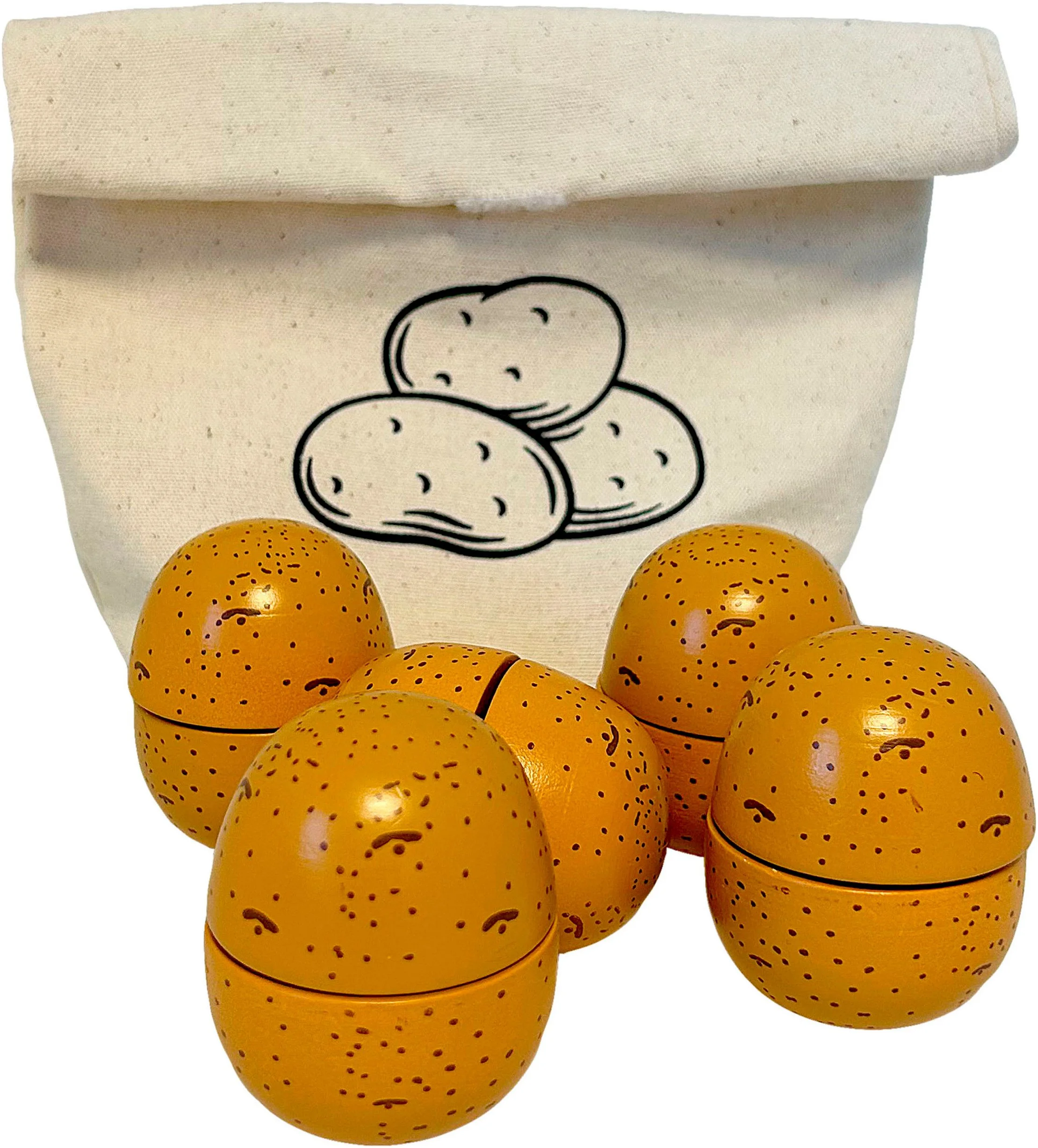 Holzkartoffeln zum Schneiden – Spiellebensmittel im Baumwollsäckchen